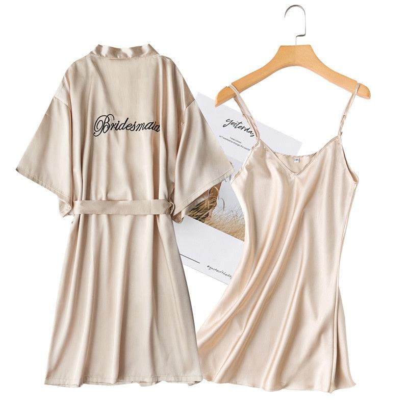 Luxury Beige Nightie and Kimono Set