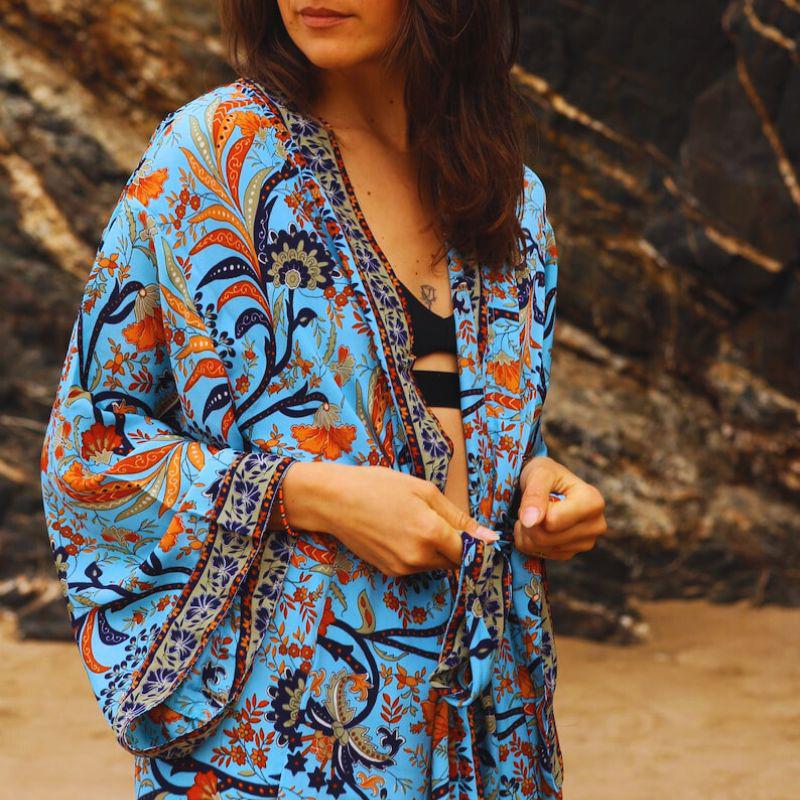 Kimono Bleu en Soie Deluxe