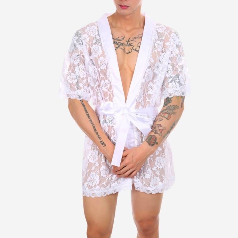 Kimono Dentelle Blanc pour Homme