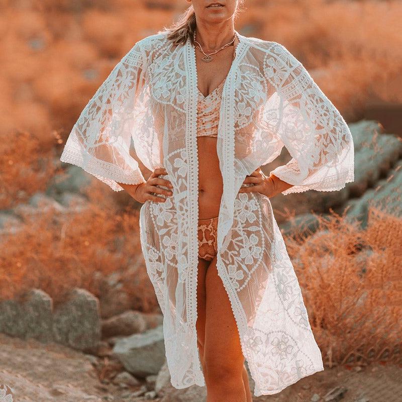 Kimono Dentelle Blanc Plage - Collection Estivale