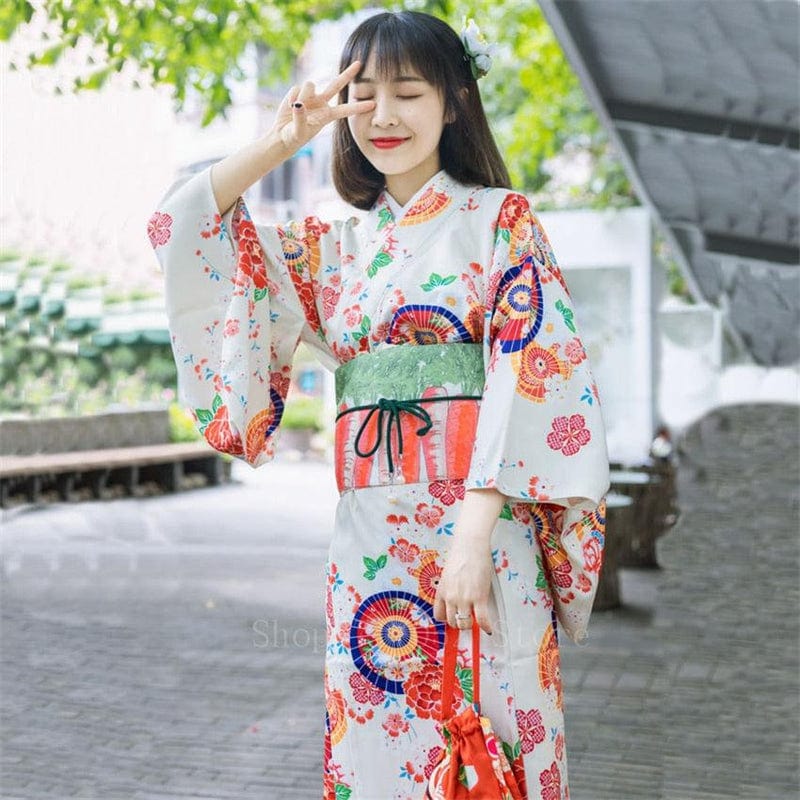 Kimono Fleuri Blanc pour Femme