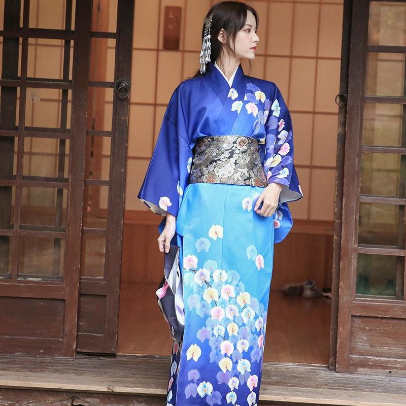 Kimono Japonais Femme Bleu - Collection Élégance Orientale