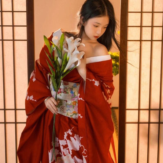 Kimono Japonais Femme Rouge - Collection Rouge Écarlate