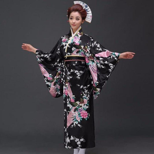 Kimono Japonais Femme Traditionnel Noir - Élégance Intemporelle