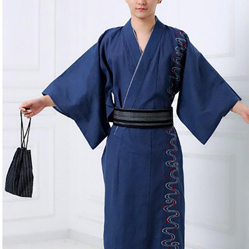 Kimono Japonais pour Homme en Coton Bleu