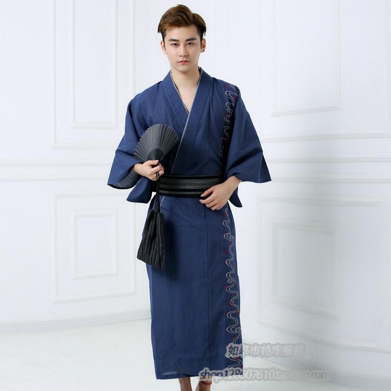 Kimono Japonais pour Homme en Coton Bleu