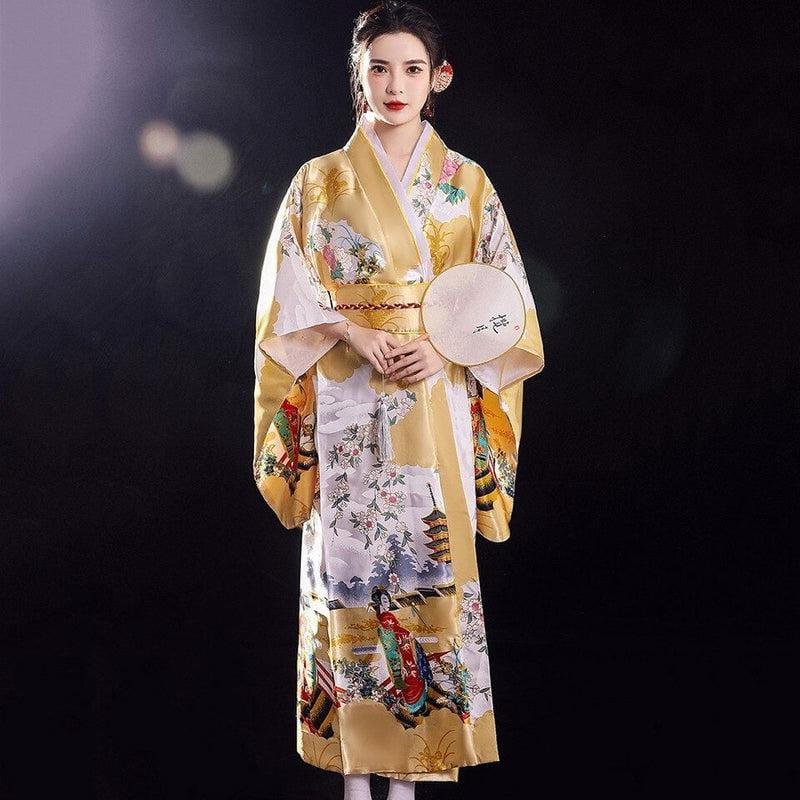 Yellow Japanese Kimono - Brilliant TraditiongetStyle