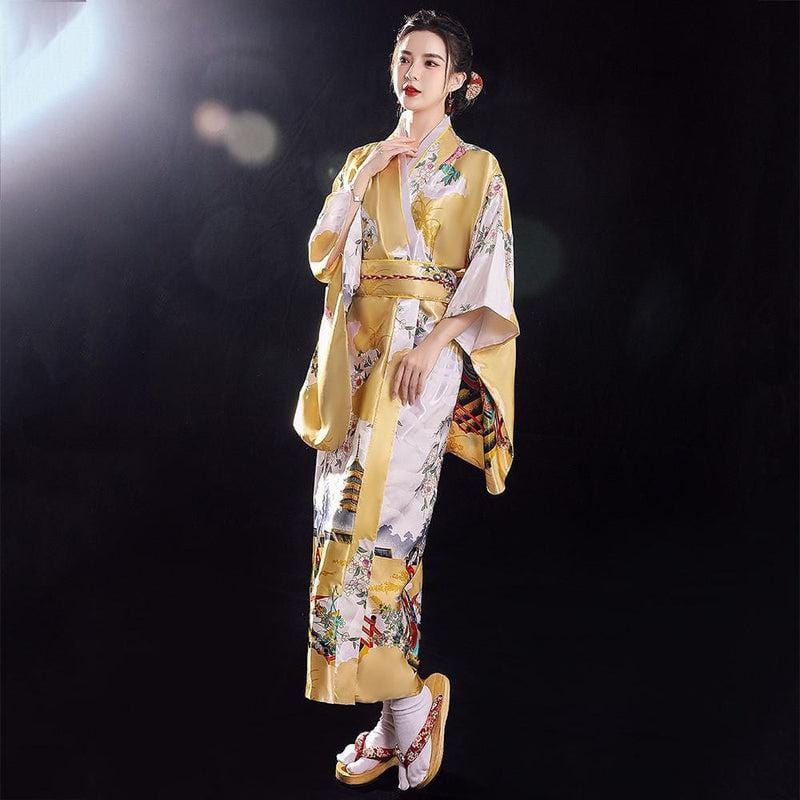 Yellow Japanese Kimono - Brilliant TraditiongetStyle