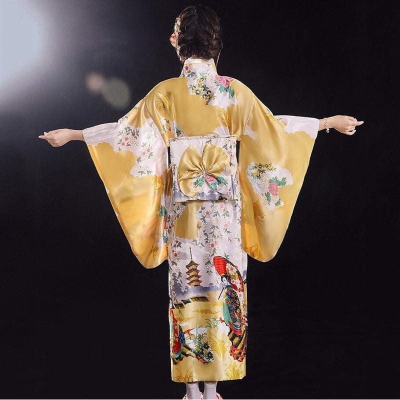 Yellow Japanese Kimono - Brilliant TraditiongetStyle