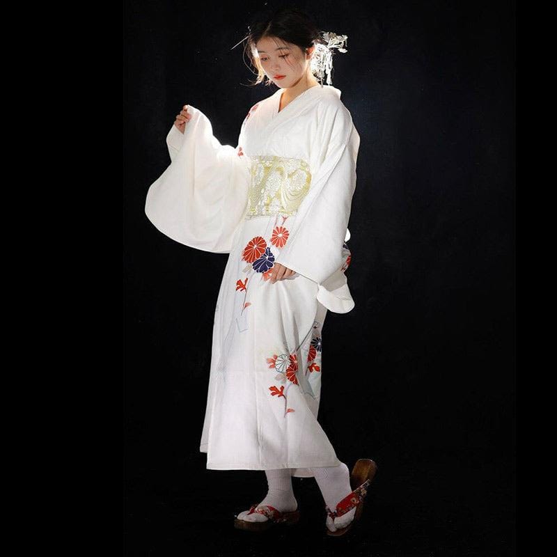 Traditional White Floral Japanese Kimono - Sakura Collection