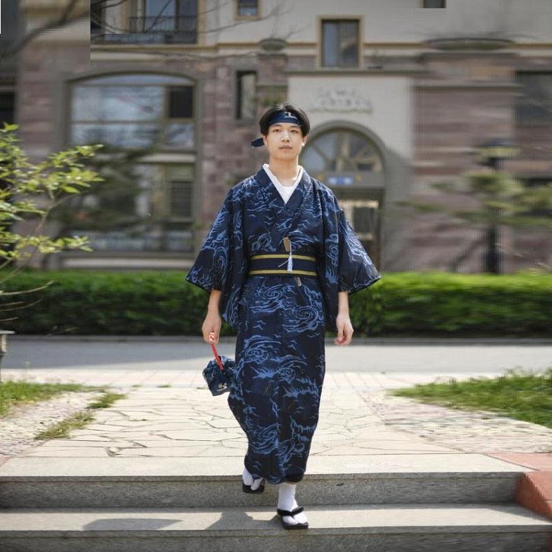 Kimono Japonais Bleu Marine Traditionnel