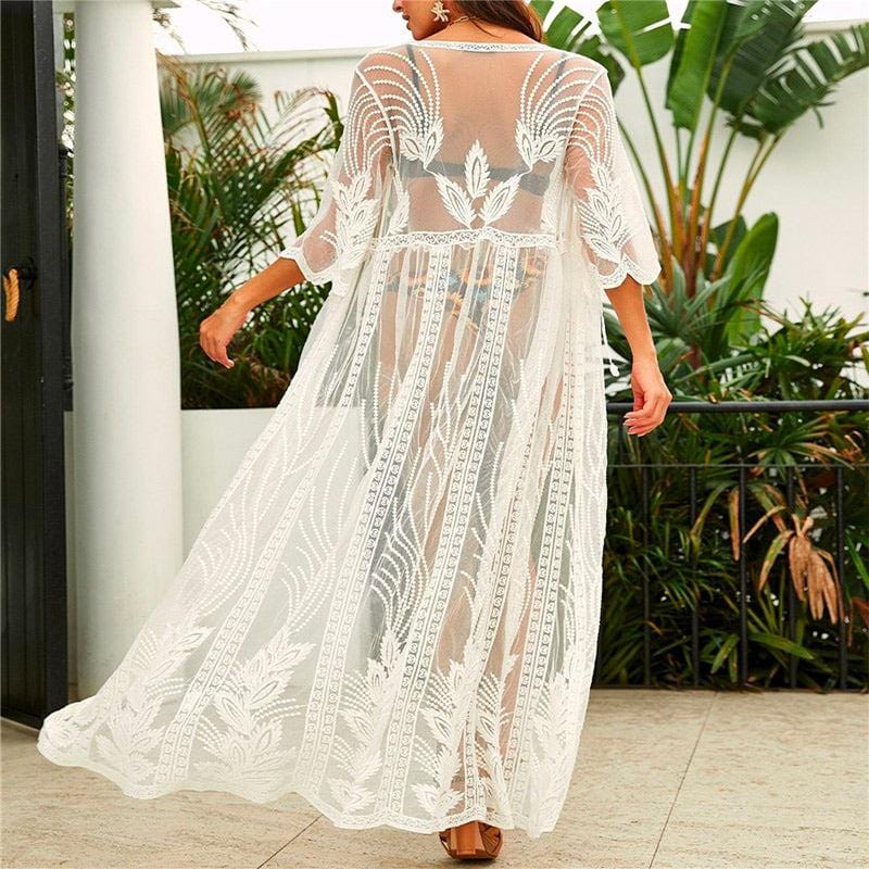 Kimono Long en Dentelle Blanc Pure