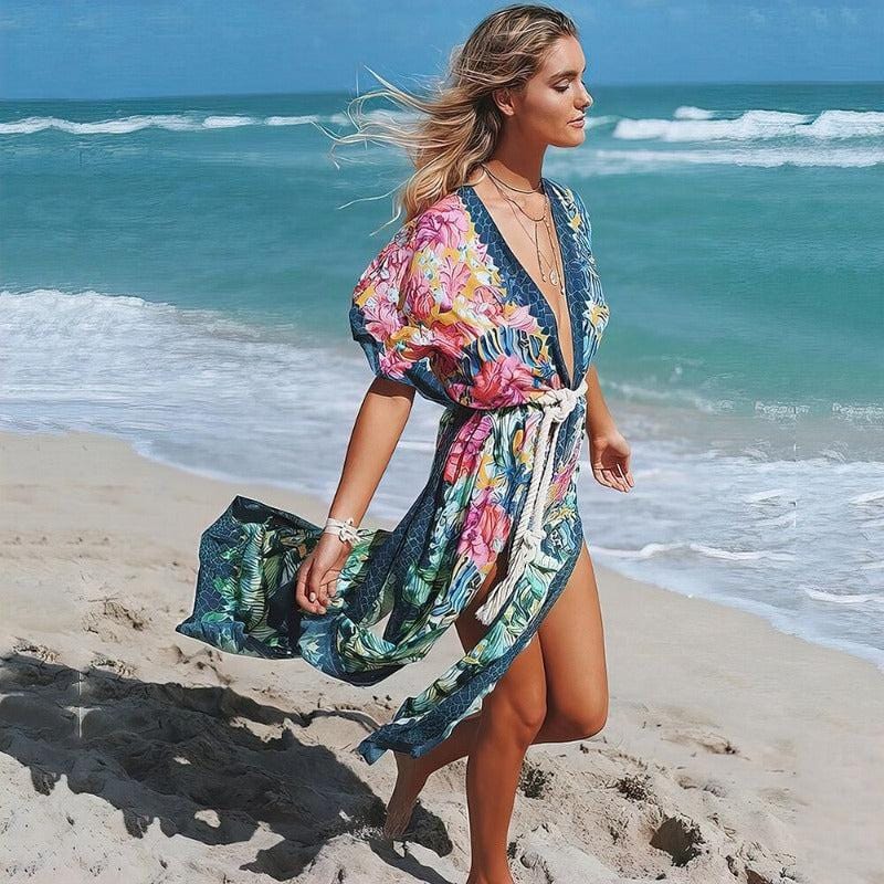 Women's Long Floral Kimono - Spring Eternal Collection