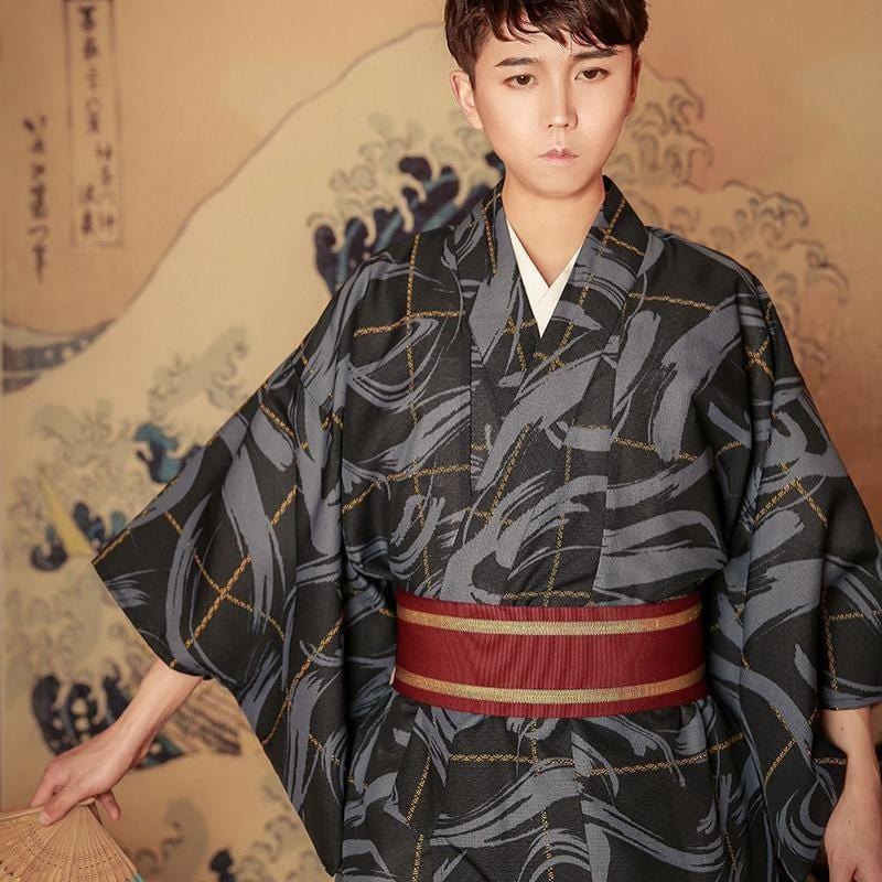 Long Black Japanese Kimono for Men