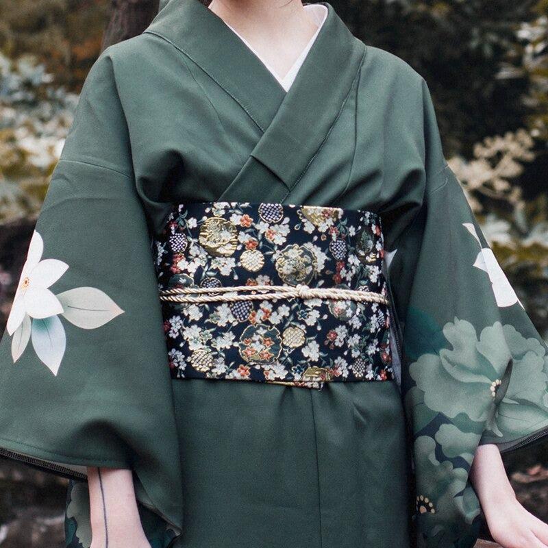 Long Black Japanese Floral Kimono - Sakura Collection