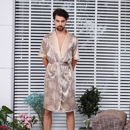 Kimono de Nuit Satiné Beige pour Homme