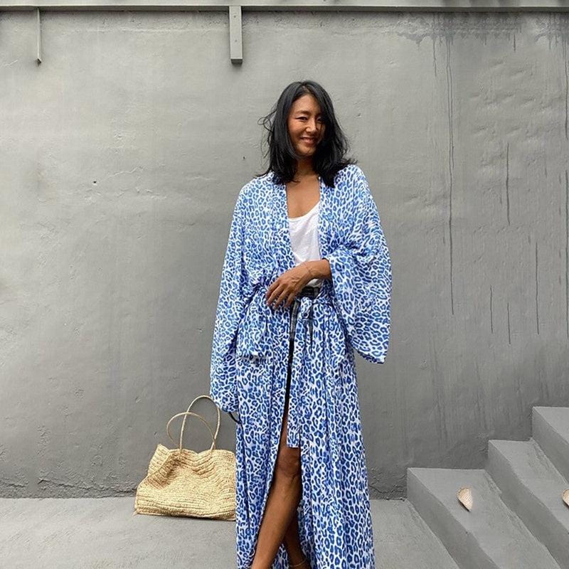 Kimono de Plage Bleu Éclatant