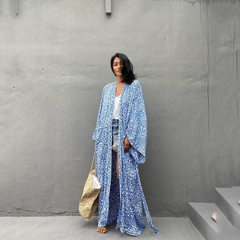 Kimono de Plage Bleu Éclatant