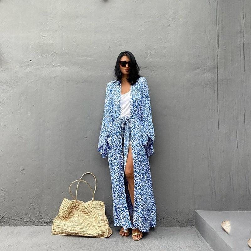 Kimono de Plage Bleu Éclatant