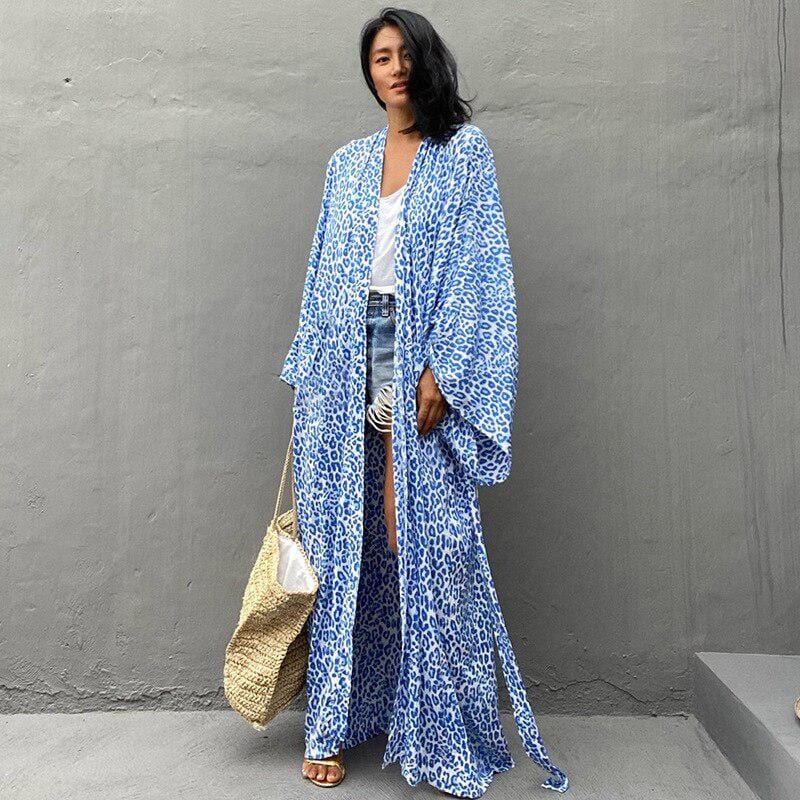 Kimono de Plage Bleu Éclatant