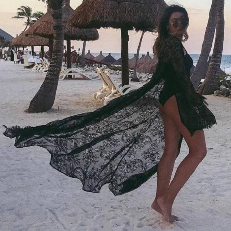 Black Lace Beach Kimono Elegance Without Borders