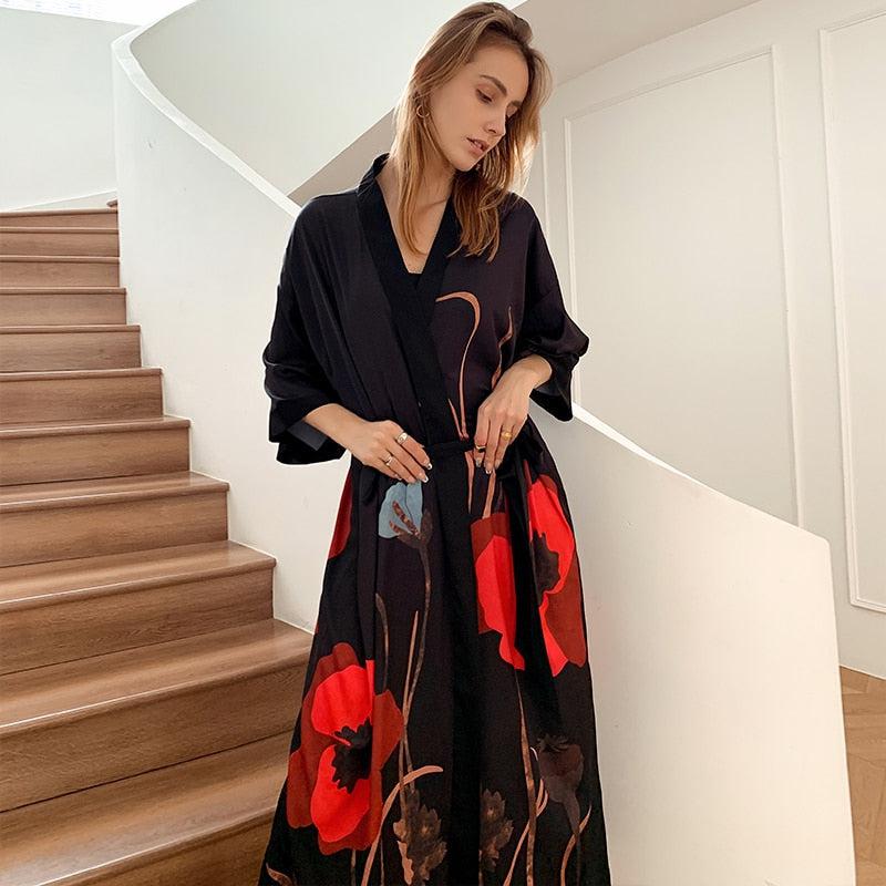 Kimono Pyjama Long à Manche Courte - Collection Nuit Luxe