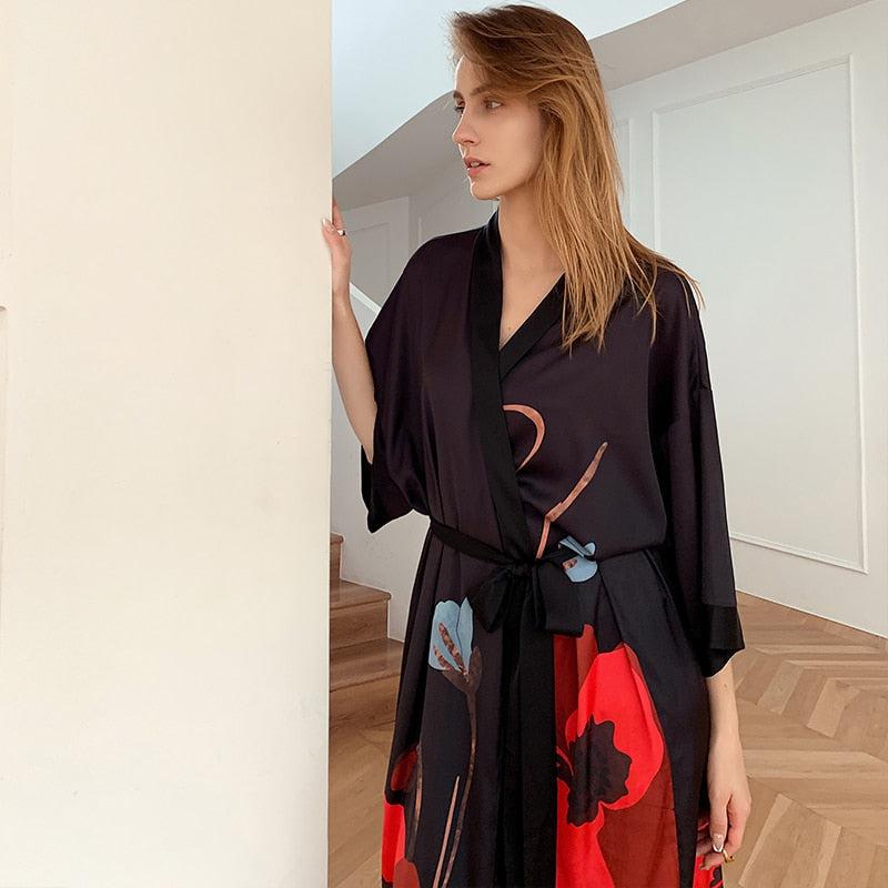 Kimono Pyjama Long à Manche Courte - Collection Nuit Luxe