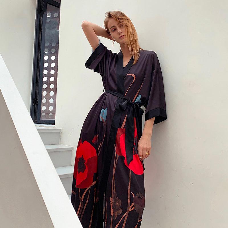 Kimono Pyjama Long à Manche Courte - Collection Nuit Luxe