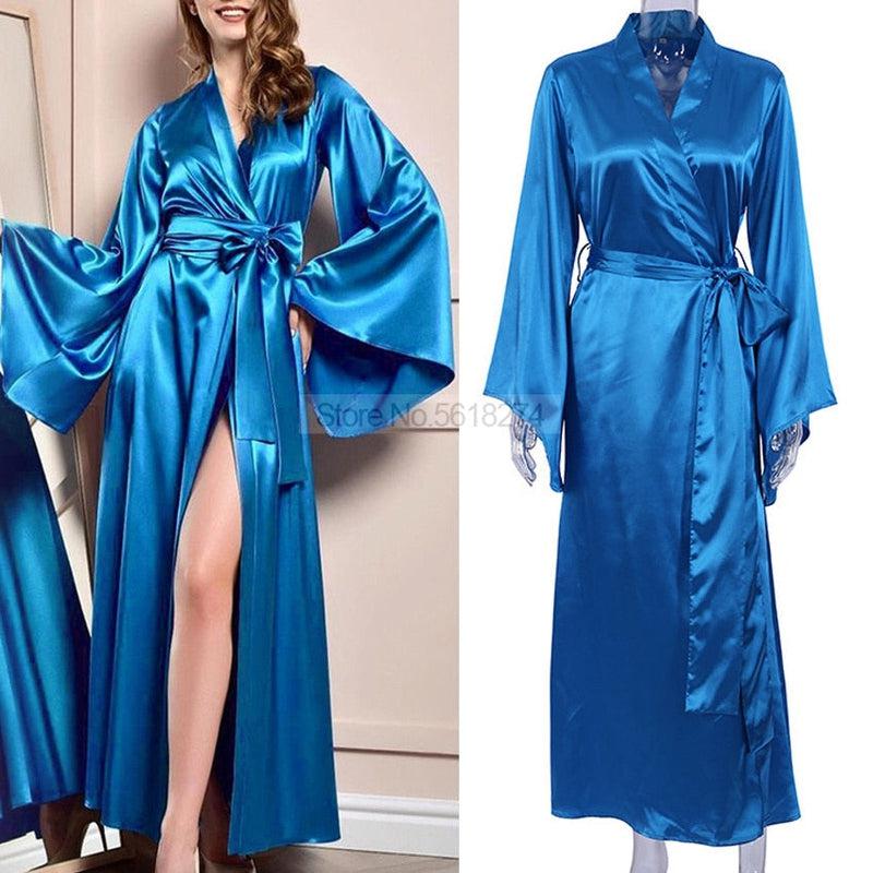 Kimono En Satin Bleu Royal