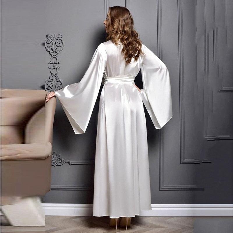 White Satin Kimono for Women - Glamorous Silk