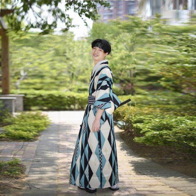 Traditional Japanese Kimono with Geometric Pattern