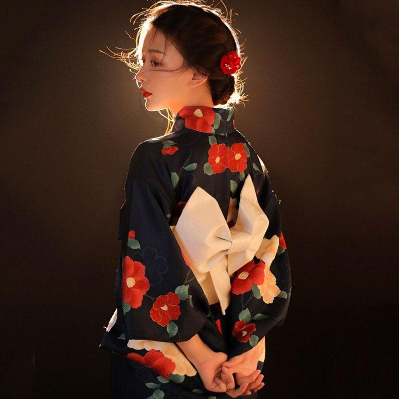 Traditional Black Japanese Floral Kimono - Sakura Black Collection