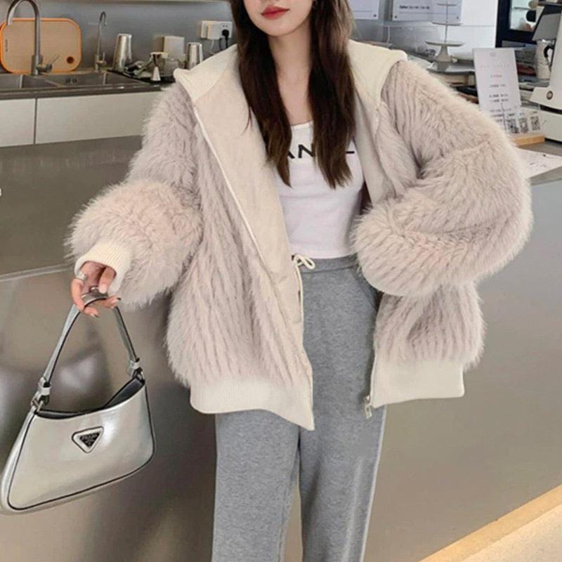 Manteau Blanc en Fausse Fourrure Luxueuse