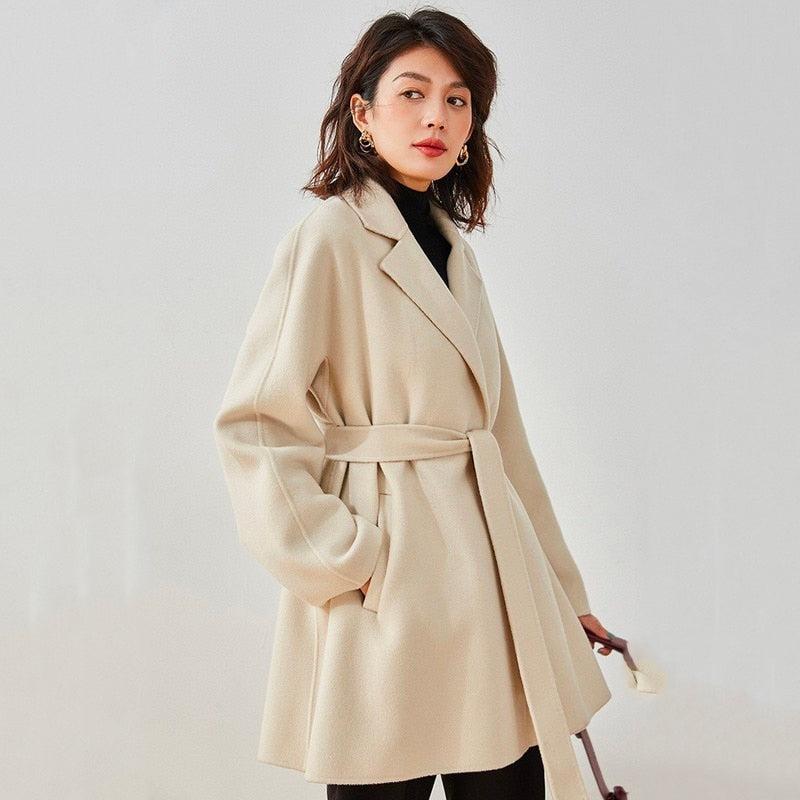 Manteau Beige en Laine pour Femme