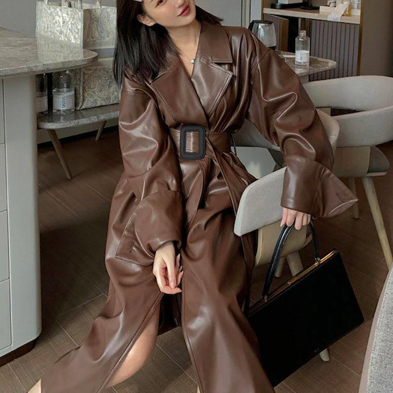 Brown Leather Coat for Women