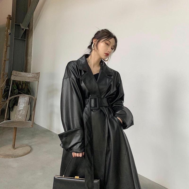 Black Leather Coat for Women