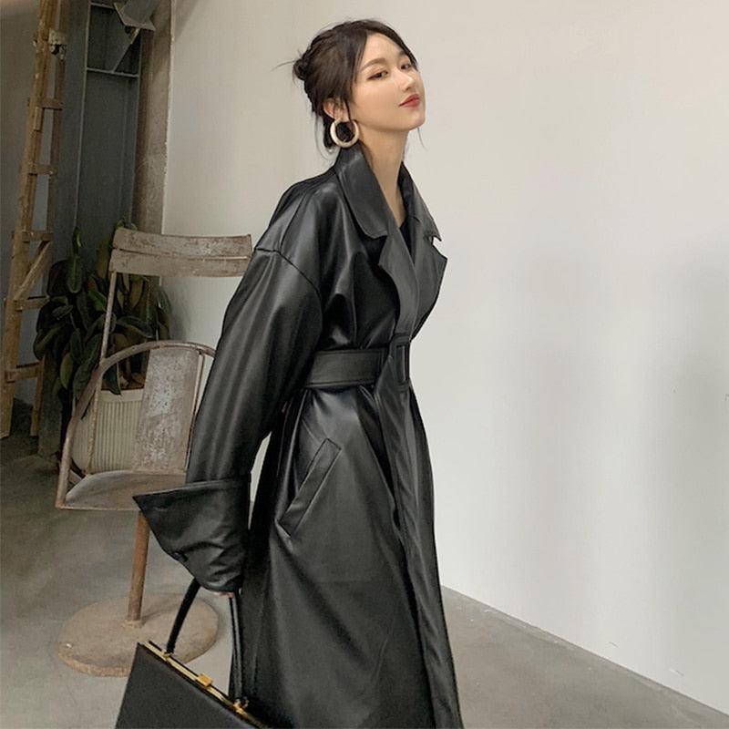 Black Leather Coat for Women