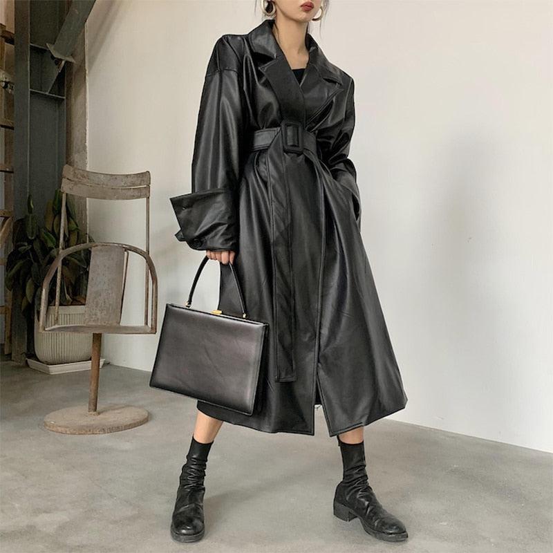 Black Leather Coat for Women