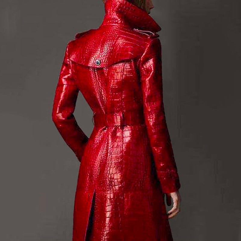 Manteau en Cuir Rouge pour Femme