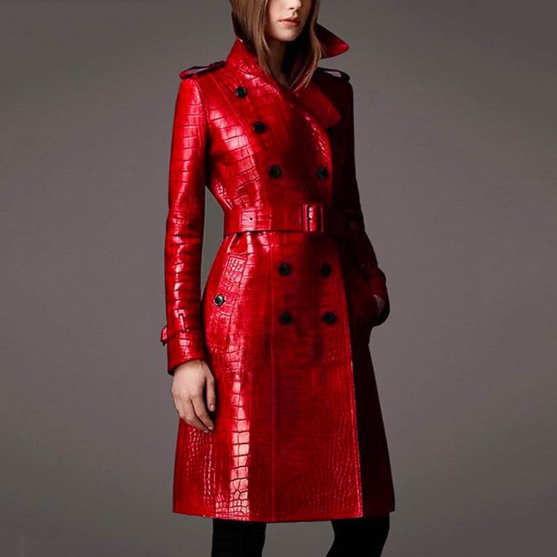 Manteau en Cuir Rouge pour Femme