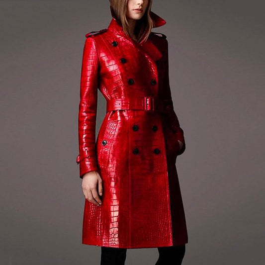 Manteau en Cuir Rouge pour Femme