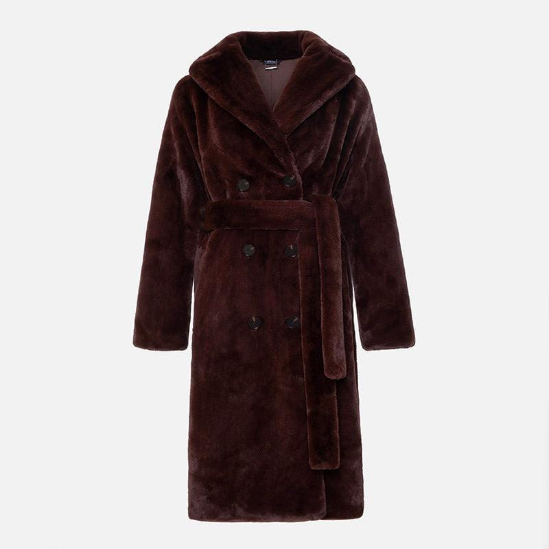 Manteau en fausse fourrure marron de qualité supérieure