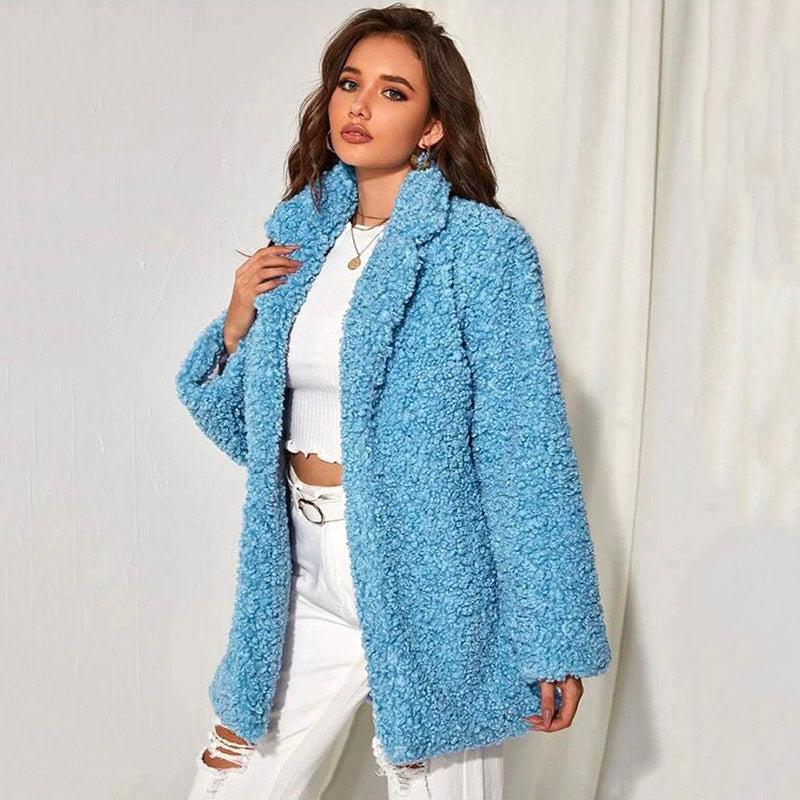 Manteau Femme Hiver Bleu Ciel - Collection Élégance Froide