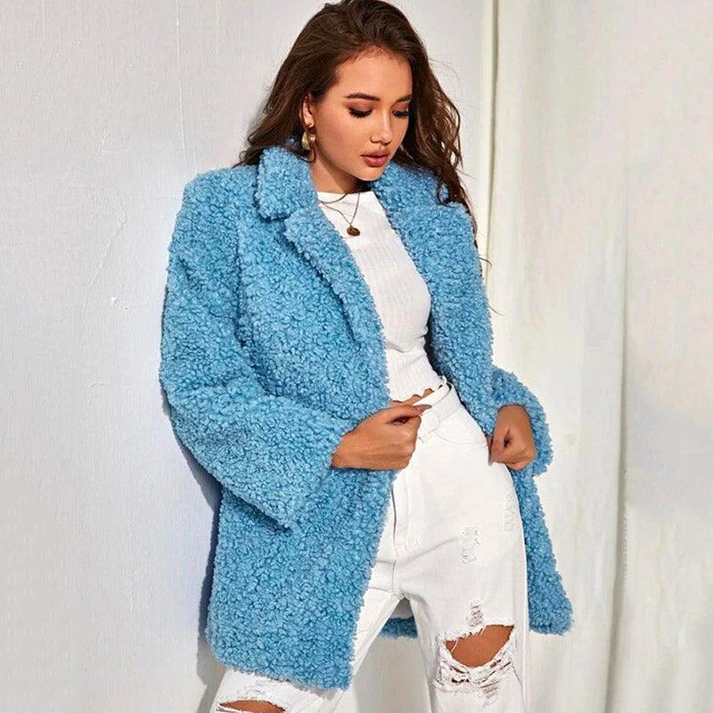 Manteau Femme Hiver Bleu Ciel - Collection Élégance Froide