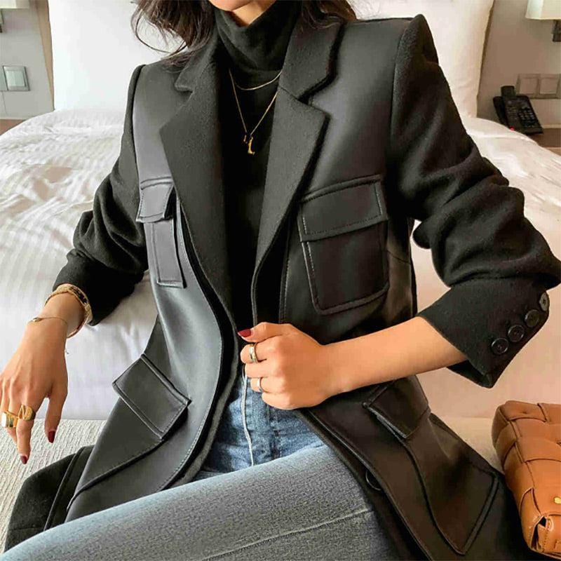 Black Leather Coat for Women