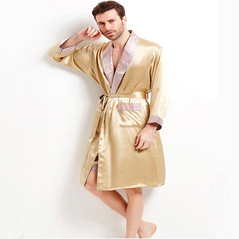 Men's Kimono Style Silk Bathrobe