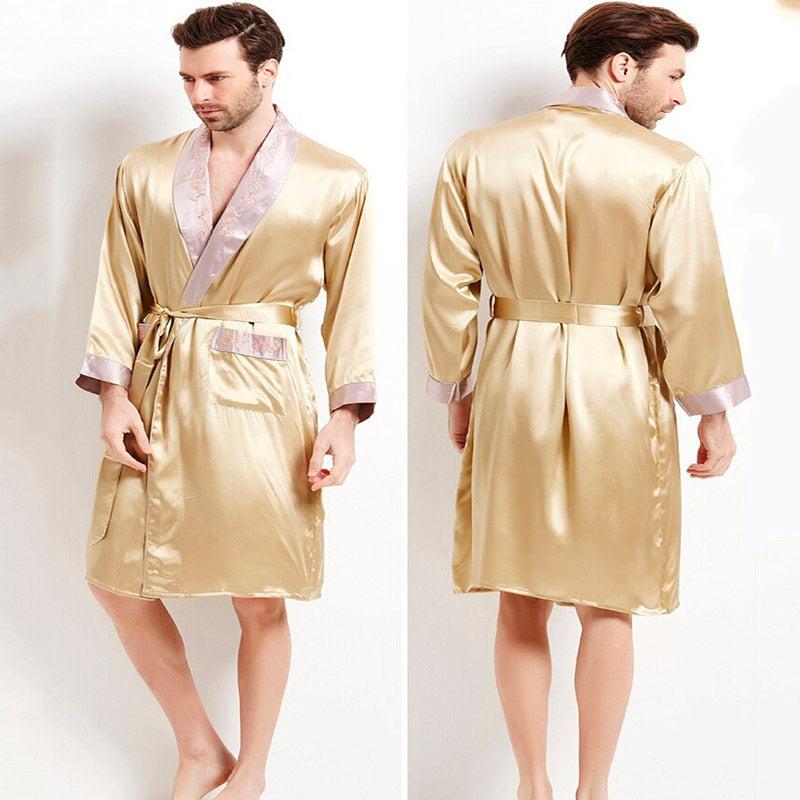 Men's Kimono Style Silk Bathrobe