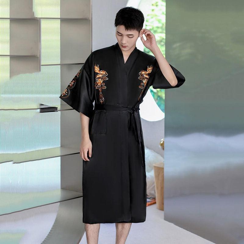 Peignoir Kimono Noir Asiatique pour Homme