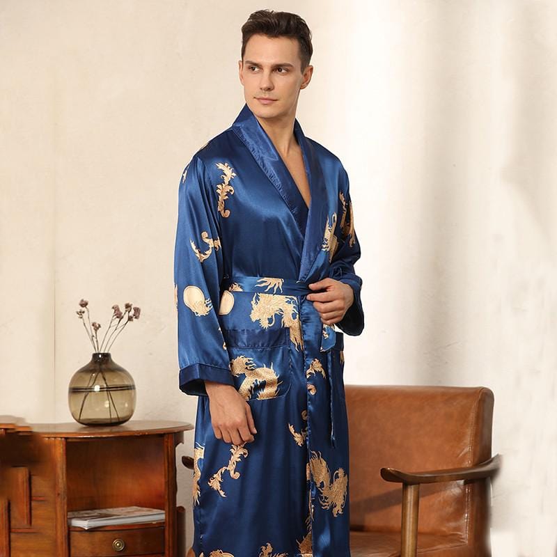 Peignoir Kimono Bleu Japonais