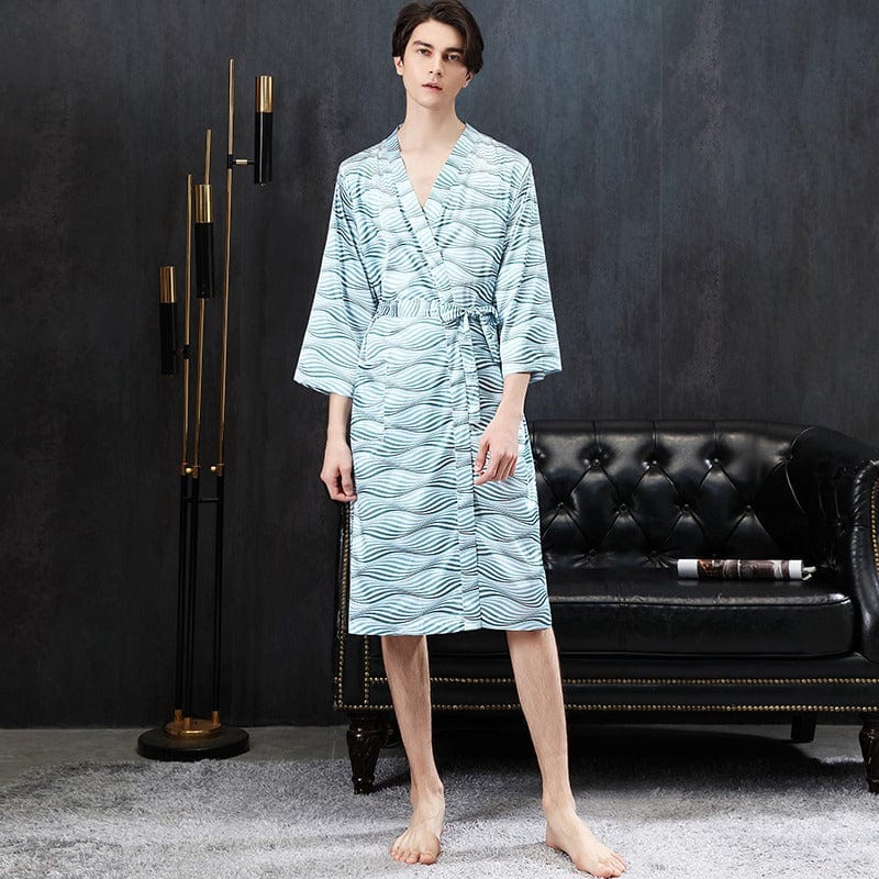 Peignoir Kimono Japonais Turquoise de Luxe